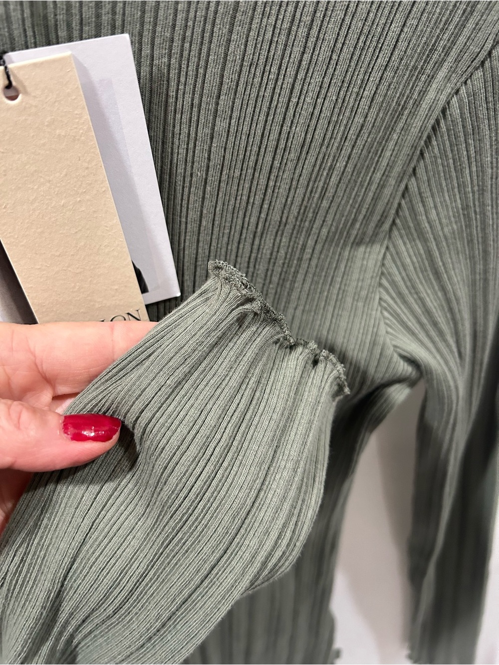 Nation LTD Brenna Castor Gray (green tone) Ribbed Mock-Neck Long Sleeve Top - Picture 3 of 6
